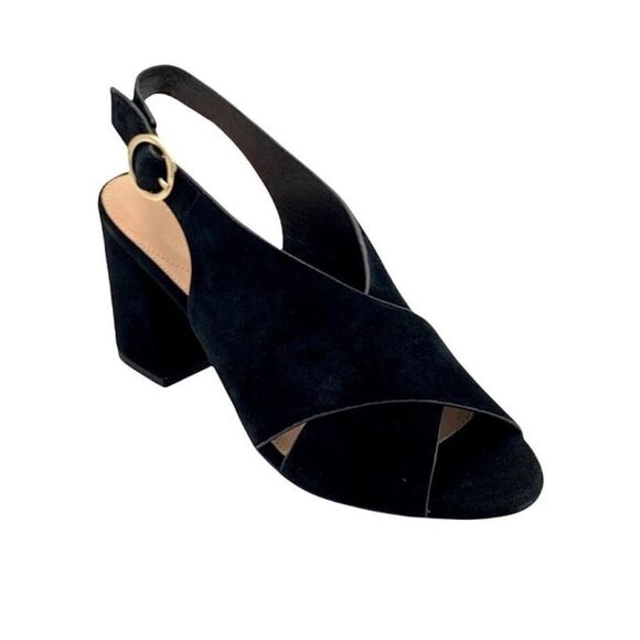 NEW Taryn Rose 6.5B Suede Block Heeled Sandals Lenora Lux Black Sling Back Shoes - Picture 1 of 10